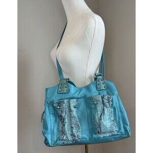 CHI by Falchi Turquoise Leather Bag Snakeskin Trim Studded Shoulder Bag Y2K